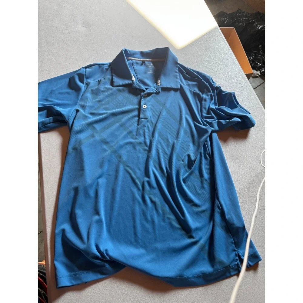 Adidas Golf Climalite Mens Medium Blue Plaid Short Sleeve Performance Polo Shirt
